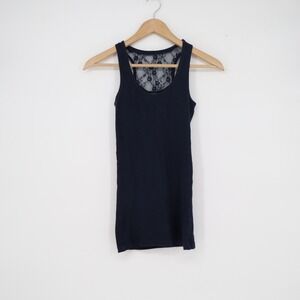 WHO.A.U Navy Blue Lace Racerback Tank Top Ribbed Cotton Blend Small
